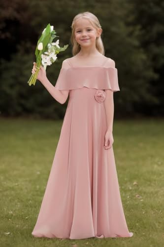 Cold Shoulder Junior Bridesmaid Dress Long Chiffon Flower Girl Dresses for Wedding Girls Off Shoulder Pageant Gowns4