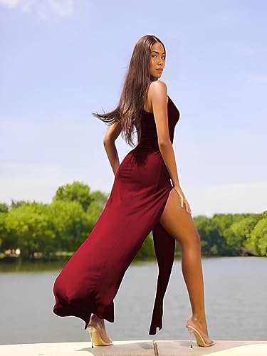 Image of SILUI Women's Summer 2026 Sexy Double High Slit Deep V Neck Plus Size Sundresses Thigh Split Maxi Club Party Dresses