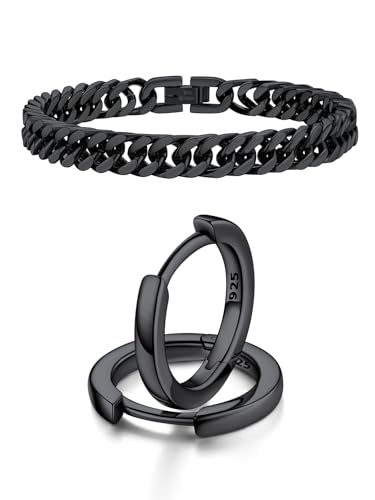 FaithHeart FaithHeart Sterling Silver Hoop Earrings & 8mm Cuban Link Bracelet for Women Men