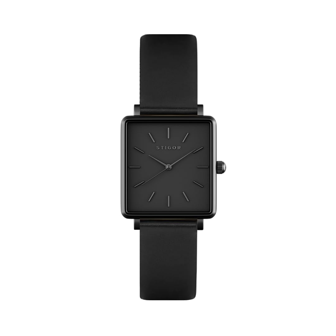 STIGOR Classic All Black Analog Watch in Genuine Leather - Limited Edition Premium Vintage-Inspired Watch for Women (B0CVTZCHMP) Amazon Price History, Amazon Price Tracker