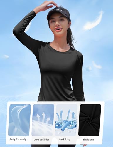 Image of Venzina Women's Long Sleeve Quick Dry T-Shirt UPF 50+ Sun Protection |Moisture Wicking, Stretchable, Lightweight Athletic Top for Yoga, Running, Dance, Gym & Casual Wear
