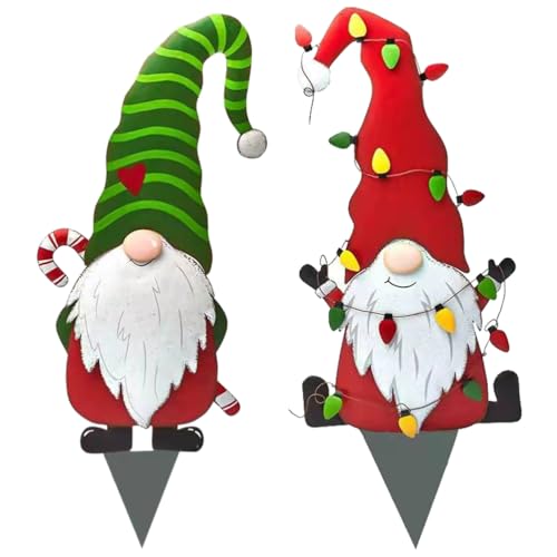 HANABASS 2 Pcs Christmas Metal Garden Stakes Gnomes Decor Outdoor Christmas Decorations Yard