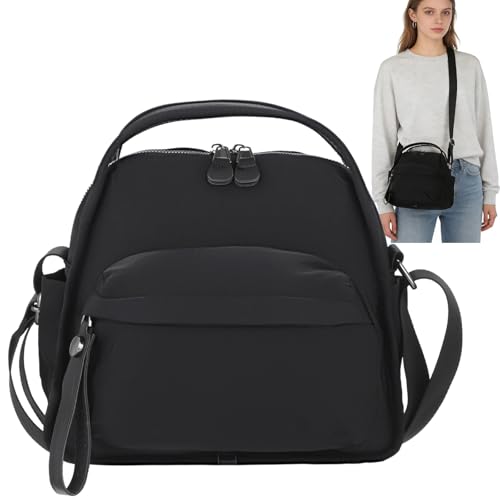 Bolso negro de nylon con correa ajustable y múltiples bolsillos miniatura 6