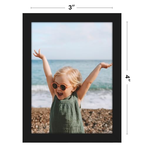 Image of Americanflat 3x4 Picture Frame with Polished Crystal-Clear Glass - Streamline Collection - Thin Border Photo Frame for Tabletop Display - Easel Stand Included - Black