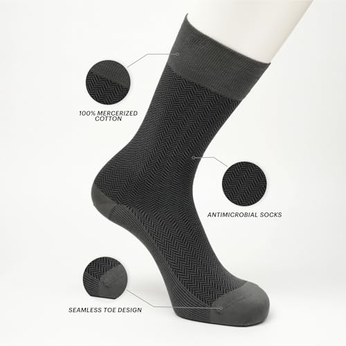 Image of Theater Grey & Black Men's Socks | Mercerised Cotton | Mid Calf Length | Anti-Bacterial | Luxury Office Wear | Soft & Durable