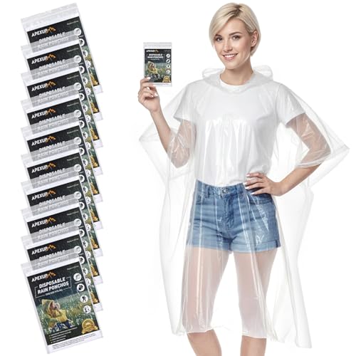 APEXUP Disposable Rain Ponchos for Adults, Emergency Rain Poncho for Camping Hiking Travelling Blue 10 Pack