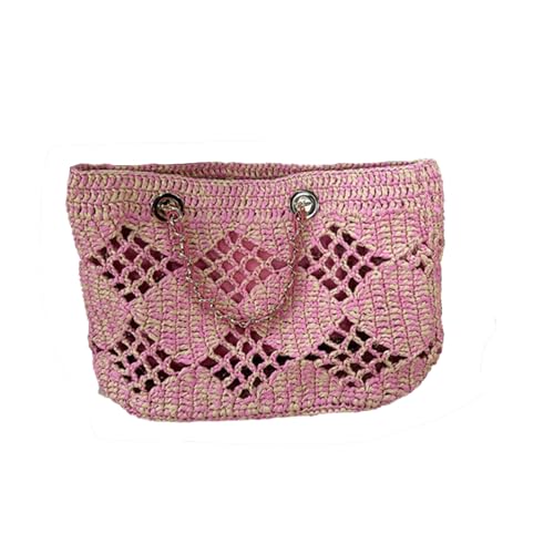 Women's Lafite Straw Beach bag,Hollow out Handmade Woven Summer tote,Vintage Hobo Shoulder bag with sheepskin inner bag