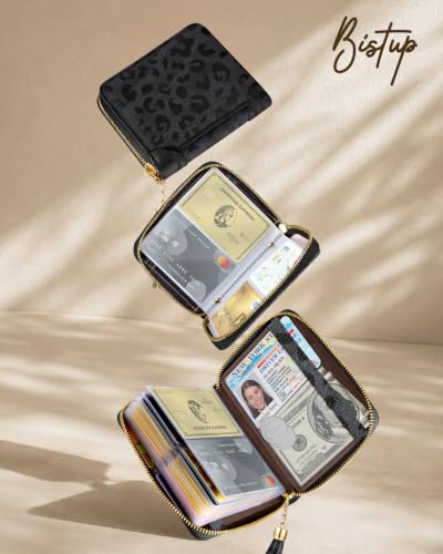 Image of Bistup 40 Slots Credit Card Holder for Women Girls, Black Leopard