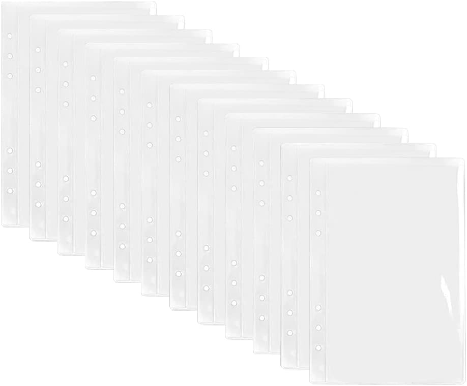 12 Pack A5 Binder Pockets Clear 6 Holes PVC Loose Leaf