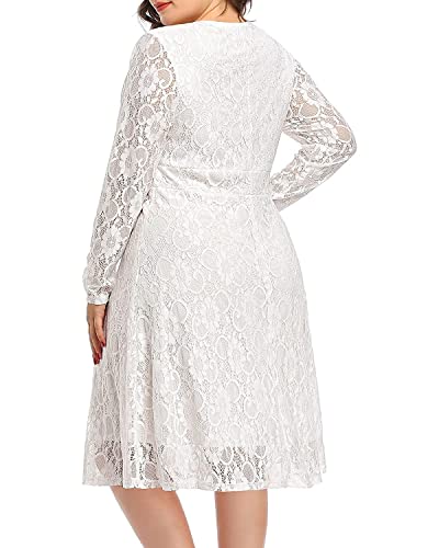 Women Wedding Dresses Bride Plus Size White Lace Wrap V Neck Bridal Shower Ivory Cocktail Formal Party Church Fall Dress #TOP2