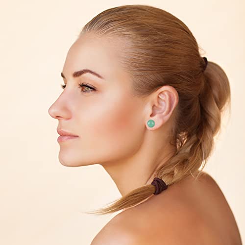 Jade Earrings Studs, 8Mm Dark Green Jade Earrings For Women, Sterling Silver Stud Earrings For Sensitive Ears, Jade Jewelry For Women & Men, Good Luck Handmade Earrings Gift For Birthday Anniversary (8Mm, Gold & Green) #TOP4