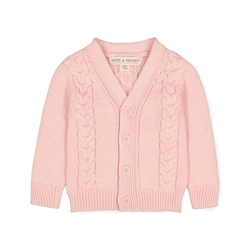 Hope & Henry Baby Long Sleeve Organic Cable Knit Cardigan Sweater, 0-3 Months, Light Pink