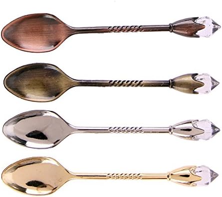 Yalulu 4 Pcs/Set Vintage Royal Style Crystal Head Design Small Coffee Tea Spoon Ice Cream Spoons Kitchen Dining Bar Tools