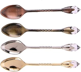 Yalulu 4 Pcs/Set Vintage Royal Style Crystal Head Design Small Coffee Tea Spoon Ice Cream Spoons Kitchen Dining Bar Tools