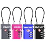 SURE LOCK TSA Approved Luggage Locks with Open Alert & Easy-Read Dials, Re-settable 3-Digit Combination, Zinc Alloy Body for Suitcase, Backpack, Gym Lockers(Four Colors)