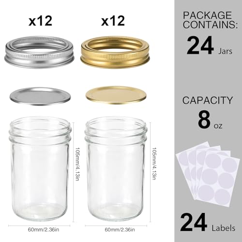 SPANLA Mason Jars 8 oz, 24 Pack Canning jars 8 oz Jelly Jars With Regular Lids and Bands, Half Pint Glass Jars Ideal for Jam, Honey, Wedding Favors, Shower Favors by SPANLA - Image 2