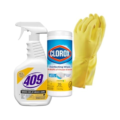 Aserson Multi-Surface Cleaner, Spray Bottle, Lemon, 32 Ounces, Disinfecting Wipes, Bleach Free Cleaning Wipes, Crisp Lemon, 35 Count, Bundle with Latex Gloves Cover