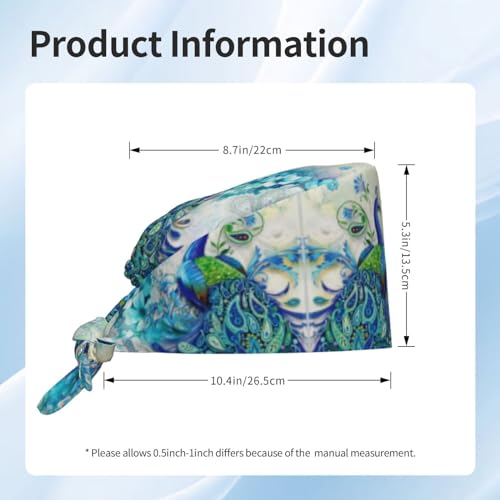 Image of Cute Pug Dog Print Working Cap Scrub Cap with Sweatband,Adjustable Fashion Bandage Tie Back Hat Headwear for Women Men