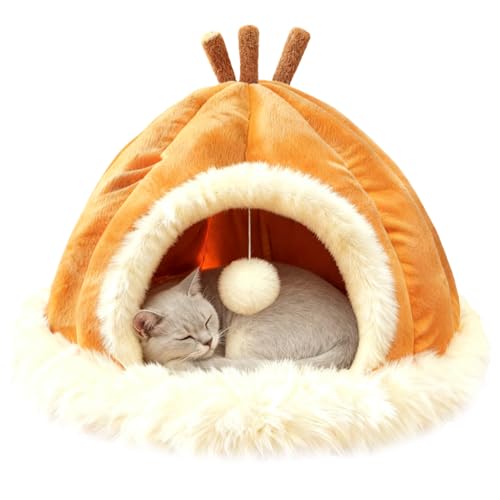 Fruusv ペット 猫 ハウス | ペット 家具 ボール おもちゃ 付き | 室内用猫ケーブ 冬季用,小型から大型犬種用 寝室 リビングルーム ガレージ 遊び 休息 昼寝に