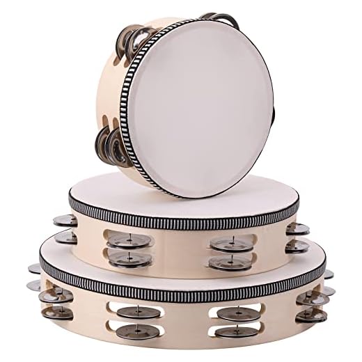 3Pack Double Row Tambourine for Adults 6 Inch 8 Inch 10 Inch Wooden Tambourines Hand Held Drum Bell Tambourine with Metal Jingles, Percussion Musical Instruments Hand Tambourine for Church, Party