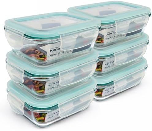 Kit 6 Potes de Vidro Herméticos 370ml – Tampa com Trava, Vedação ...