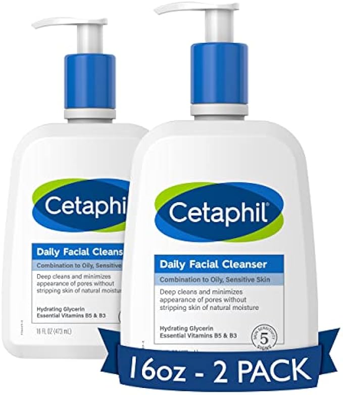 Cetaphil Face Wash, Daily Facial Cleanser for Sensitive, Combination to Oily Skin, NEW 16 oz 2 Pack, Gentle Foaming, Soap Free, Hypoallergenic