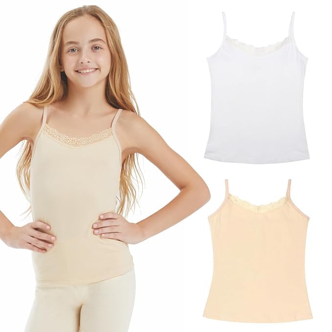 Image of BODYCARE Girl's Super Combed Cotton Spandex Regular Fit Camisole with Slip Soft & Comfortable Skin Friendly Innerwear Vest | Pack of 2