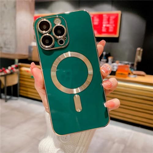 Étui carré pour iPhone 14 Pro Max vert et or