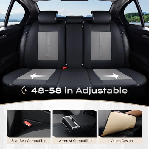 Image of Coverado Car Seat Covers Full Set, Front Seat Covers with Lumbar Support and Back Seat Cover Waterproof Leather Automotive Seat Cover, Universal Car Interior Protectors Cushion for Most Cars