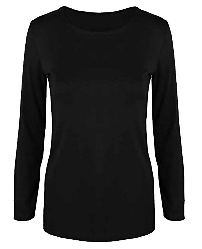 Islander Fashions Femmes Manches Longues uni T-Shirt Ras du Cou pour Femmes Fancy Casual Wear Top (Black) Petit/Moyen EU 36-38 Cover