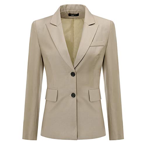 Women's 2 Piece Office Work Suit Set Two Button Blazer And Pants Khaki #TOP2