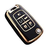 Cacacar for Chevy Key Fob Cover, Premium TPU Full Protection Key Fob Case for Chevrolet Equinox Camaro Cruze Malibu Sonic Buick Terrain (5 Buttons Black)