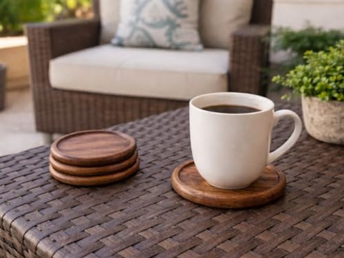 Sabai'ly - 2 Portavelas Elegantes de Nogal FSC - Ø 10 cm ⇧ 1 cm (Borde Redondeado) - Platos y Soportes para Velas y Posavasos Decorativos, Toque cálido para tu hogar, Candelabros de Madera sostenible - imagen 6