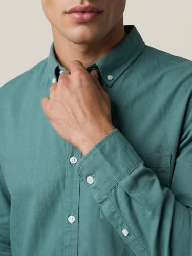 Image of Urbano Fashion Men's Cotton Full Sleeve Regular Fit Solid Oxford Shirt with Button-Down Collar