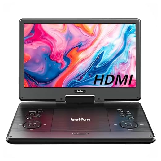 15.7" Portable DVD Player with 14.1" Large HD Screen, HDMI in, 5 Hours Rechargeable Battery, Support Sync TV, Phone, Laptop, USB, SD Card and Multiple Disc Formats, Dual Speaker, Black, BOIFUN