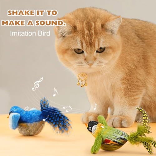 FOSDICK 3 Pièces Oiseau Volant pour Chat, Jouet Chat Interactif, Jouets pour Chats en Peluche, Simulation Peluche Oiseau Gazouillis Jouet Chaton, Cat Toy avec Herbe à Chat pour Griffer, Jouer, Mâcher – Image 3