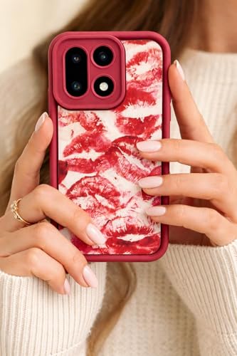 Image of COVERLY Lips Back Case Cover Compatible for OnePlus 15 5G | Hot 3D Sexy Lips Retro Embossed | 360 Camera Protection | Lipstick Kiss Print Cute Soft Touch Liquid Silicone Phone Case (TPU | Love Red)