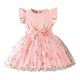 Toddler Baby Girls Flower Tulle Tutu Dress Ruffle Sleeve Fluffy Dresses Cute Summer Sundress for Party Beach Casual (Pink Flower, 3-4T)