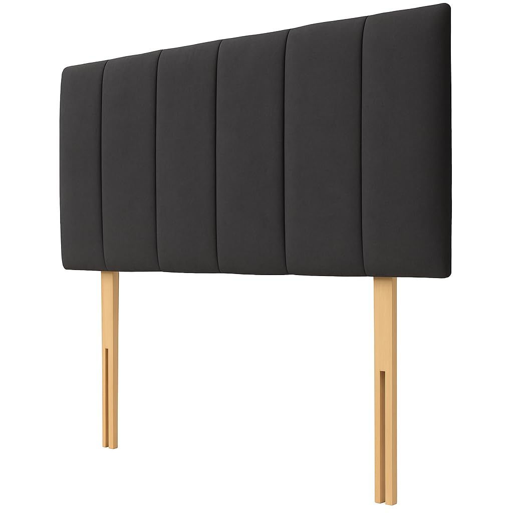 NK Velvet Upholstered Headboard for Divan Beds – 20-Inch Lined, Extra Padded Plush Headboard with Struts – Luxury Bedroom Furniture (Charcoal, 4ft 6inch Double)