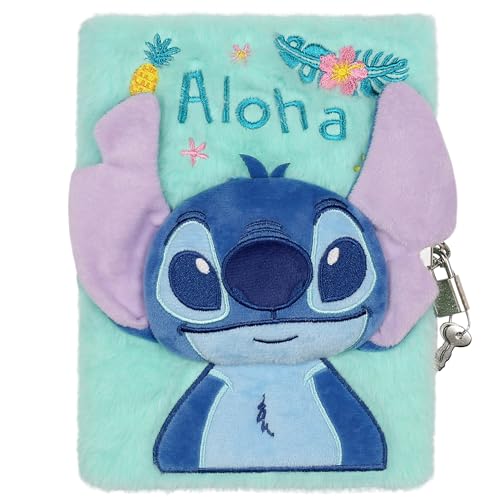 sarcia.eu DISNEY Stitch Cuaderno de PELUCHE para niñas, diario CON LLAVE, cuaderno escolar rayado A5 (Stitch)