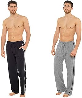 Mens Long Lounge Wear Pants Nightwear (2 Pack) Pyjama Bottoms Sleepwear, M, 1 X Black, 1 X Grey
