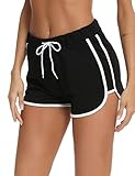 NewPI Sporthose Damen Kurz Hosen Shorts Baumwolle Sommer Sporthose Stoffhose Yoga Running Gym Beiläufige Elastische,XXL,Schwarz
