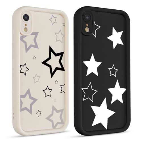 lioscre 2 Pack Cute Star Phone Case for iPhone XR 6.1", Aesthetic Coquette White Cool Y2K Pattern Print Design Women Girls Case Soft Slim Shockproof TPU Protective Funda Cover
