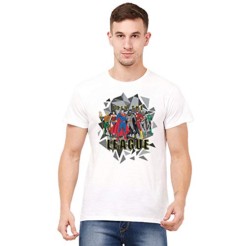 Image of Free Authority Justice League Printed Regular Fit White Cotton Men's T-Shirt