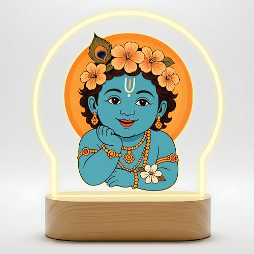 Image of Giftplease Cute Baby Krishna Printed LED Night Light - Bal Gopal Lamp with Warm Glow - Divine Kids Room Decor, Janmashtami Gift, & Spiritual Home Accent GL 06