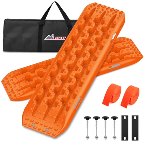 Image of Nilight Recovery Off-road Traction Boards Emergency Tire Mats For 4WD 4X4 Mud Sand Snow with 2PCS Mounting kit Zipper Bag 2 leashes (Orange)