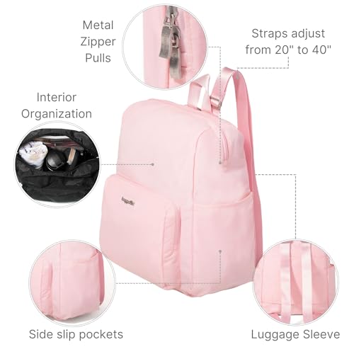 Carryall Packable Lightweight Travel Backpack 14x11" Folding Compact Nylon Washable Weekender Daypack w/Luggage Sleeve by Baggallini - Used condition - Image 4