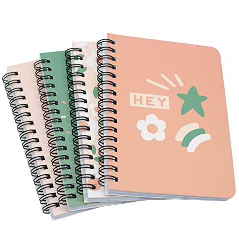 Yansanido Spiral Notebook, 4 Pcs A6 Cherry Design Thick Hardcover 8mm Ruled 4 Color 80 Sheets -160 Pages Journals for Study and Notes (A6-4pcs Pink, A6)