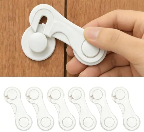6 Pack Child Proof Cabinet Locks, Baby Proofing for Doors, Drawers, Pantry and Wardrobe, No-Drill, 3M Adhesive, Child Safety Locks for Kitchen, Bathroom and Closet (white-6pcs)