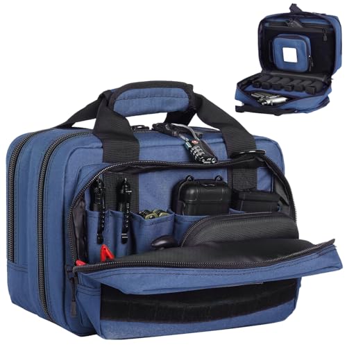 DBTAC Gun Case Bag Compact Small-PLUS | Tactical 3x Pistol Bag Handgun Revolver Shooting Case with Lockable Zipper for Shooting Range Outdoor Hunting Urban Blue